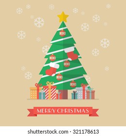 Christmas tree and presents greeting card