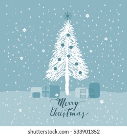 A Christmas Tree with presents, Christmas greeting card, vector illustration