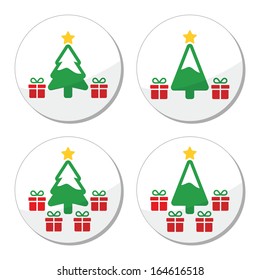 Christmas tree with presents icons set