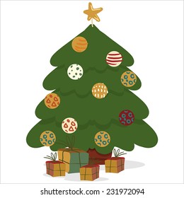 Christmas tree with presents isolated on white