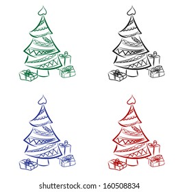 Christmas tree and presents. Set of 4 pieces