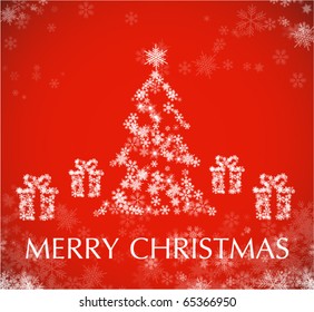 Christmas tree with presents from snowflakes
