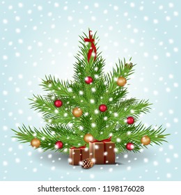 Christmas tree with presents under the snow
