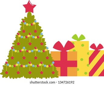 christmas tree, christmas presents under the spruce