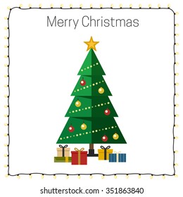 Christmas tree with presents. Vector flat illustration.