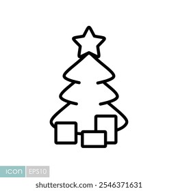 Christmas tree with presents vector icon. Winter sign. Graph symbol for event and holiday web site and apps design, logo, app, UI