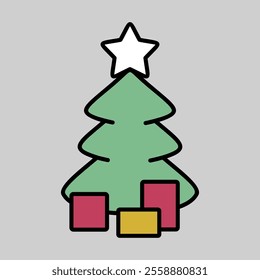 Christmas tree with presents vector icon. Winter sign. Graph symbol for event and holiday web site and apps design, logo, app, UI