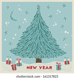 Christmas tree and presents - vector illustration.