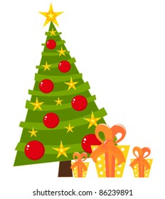 Christmas tree and presents. Vector illustration