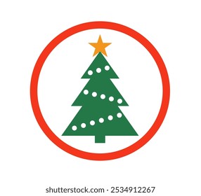 Christmas tree and prohibited circle sign. Christmas celebrating forbidden icon. Xmas ban symbol. Vector illustration isolated on white background.