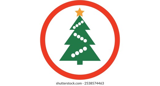 Christmas tree and prohibited circle sign. Christmas celebrating forbidden icon. Xmas ban symbol. Vector illustration isolated on white background.