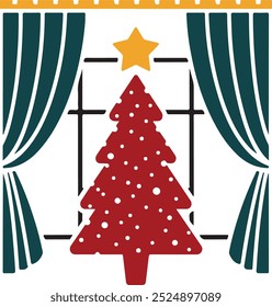  Christmas tree with a prominent star icon vector art illustration.