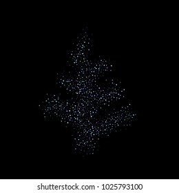 Christmas tree from Purple glitter elements, stars shiny confetti. Scattered little, sparkling, flashing tiny stellar falling on black background. New Year, Christmas background. Vector illustration.