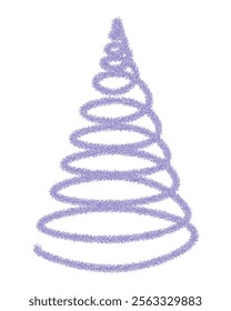 Christmas tree. Purple spruce in the shape of a spiral. Tree made of fluffy tinsel. Color vector illustration. Isolated white background. Festive plush fir for the new year. Idea for web design.