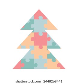 Christmas tree. a puzzle. in the style of a puzzle. on a white background.