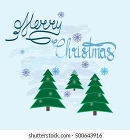 Christmas tree with quote Merry christmas. Design element. Spruce as symbol of christmas and new year. Vector illustration