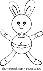 Christmas tree rabbit toy vector illustration black and white outline coloring book