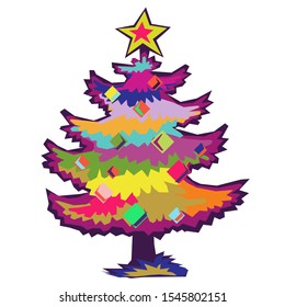Christmas' tree in rainbow colors. Flat geometric multicolored style