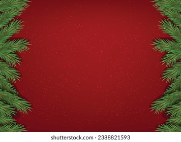 Christmas tree realistic, green fir branches, Merry Christmas red banner, Happy New Year background vector illustration, Christmas red card, holiday banner