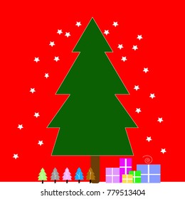 Christmas tree red background snow star