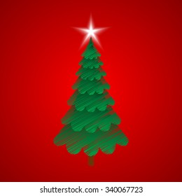 Christmas tree with red background, a vector illustration.
