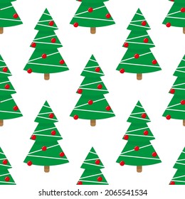 Christmas tree with red balls on white background. Vector illustration.