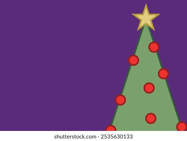 Christmas tree with red balls and star on purple background