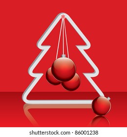 Christmas tree  with red balls. Vector illustration. EPS10