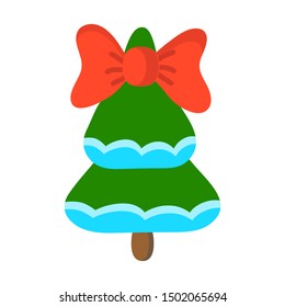 Christmas tree with a red bow. Vector image for postcards, flags, packages, icons, textiles.