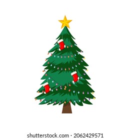 Christmas tree with red decorations. Vector 