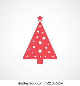 Christmas Tree Red Flat Icon On White Background