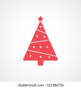 Christmas Tree Red Flat Icon On White Background