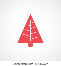 Christmas Tree Red Flat Icon On White Background