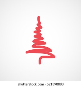 Christmas Tree Red Flat Icon On White Background