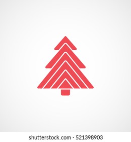 Christmas Tree Red Flat Icon On White Background