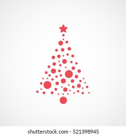 Christmas Tree Red Flat Icon On White Background