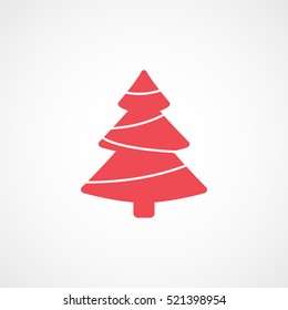 Christmas Tree Red Flat Icon On White Background