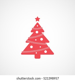Christmas Tree Red Flat Icon On White Background