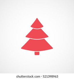Christmas Tree Red Flat Icon On White Background