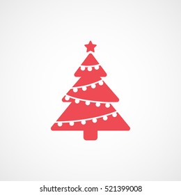 Christmas Tree Red Flat Icon On White Background