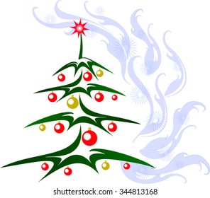 Christmas tree with red and golden balls and star. EPS10 vector illustration.