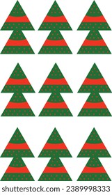 Christmas tree with red and green ornaments and red stars. For Christmas designs.