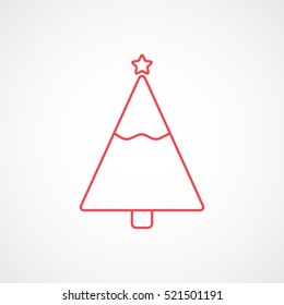 Christmas Tree Red Line Icon On White Background