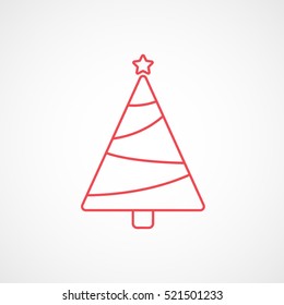 Christmas Tree Red Line Icon On White Background