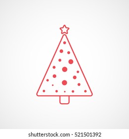 Christmas Tree Red Line Icon On White Background