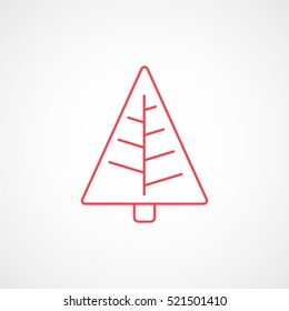 Christmas Tree Red Line Icon On White Background