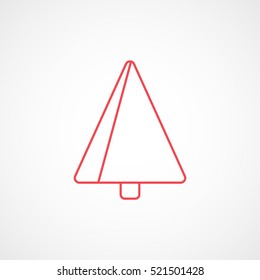 Christmas Tree Red Line Icon On White Background