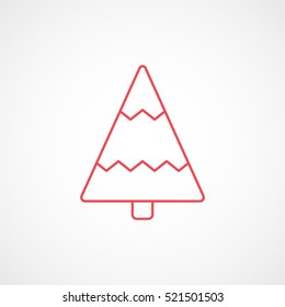 Christmas Tree Red Line Icon On White Background