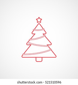 Christmas Tree Red Line Icon On White Background