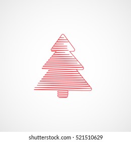 Christmas Tree Red Line Icon On White Background